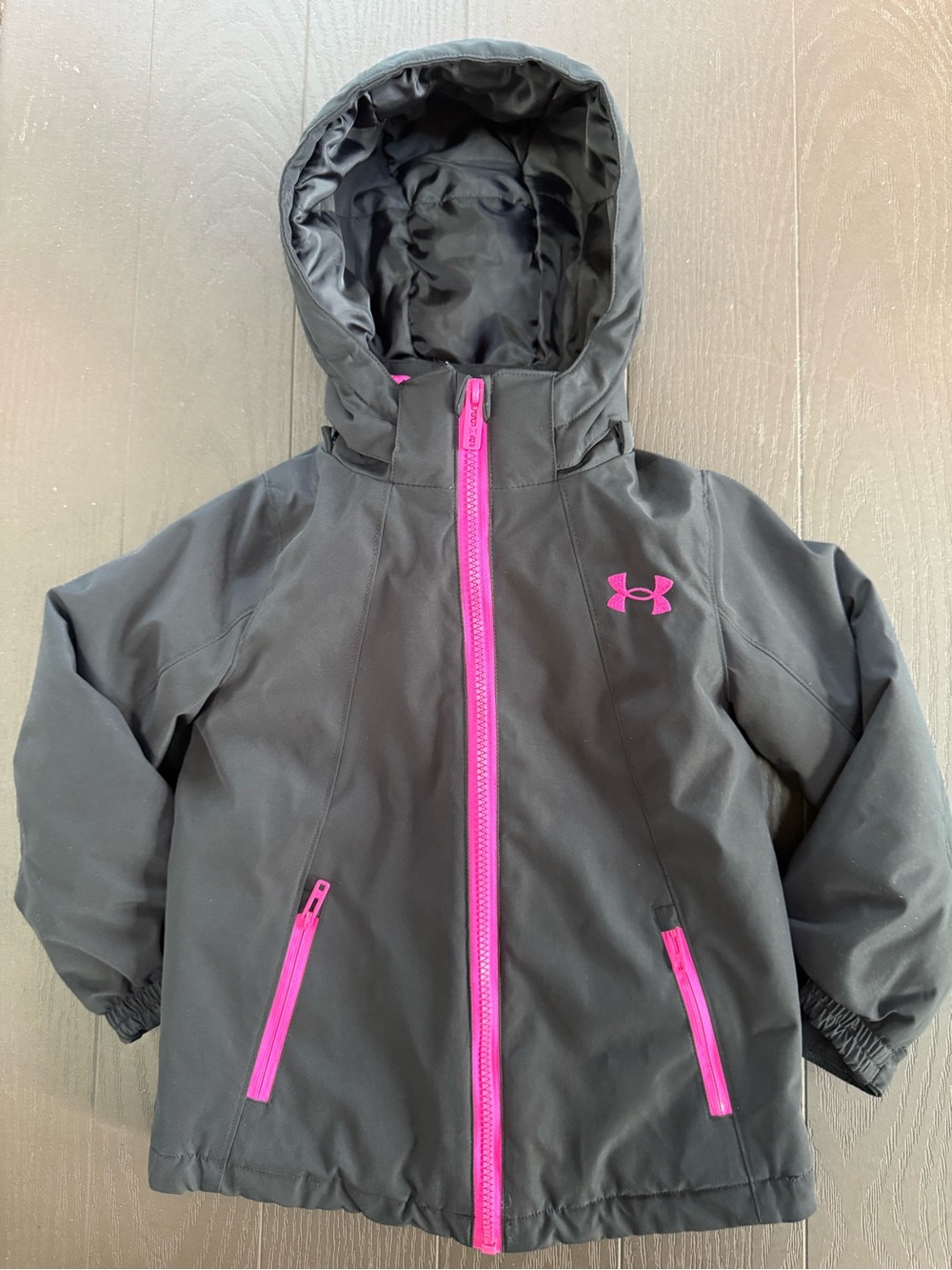 Under Armour Kids Black Raincoat with Pink Zipper & Logo size 4T